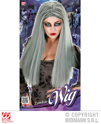 Image de Perruque Zombie cheveux longs gris Halloween sorcière
