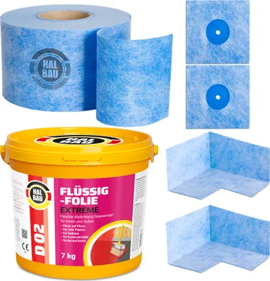 Produktbild von Dichtset Balkon Dusche Flüssigfolie 7kg Dichtband Ecken Set Aussen Innen H307