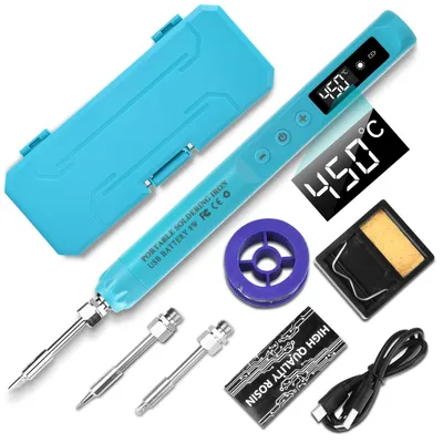 Produktbild von USB Wiederaufladbar Lötkolben mit LCD, Akku Lötkolben Set, keramischem Heizkern, Einstellbare Temperaturen 200-450℃, mit 3 Lötspitzen