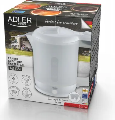 Zdjęcie produktu dla Adler AD 1381, 0,5 l, 900 W, Biały, Plastik, Bezprzewodowy