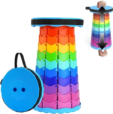 Productafbeelding van Telescopische Kruk - Opvouwbaar Zitje - Buiten Zitten - In hoogte Verstelbaar - 42.5 x 23.5 cm - Glinsterend Blauw