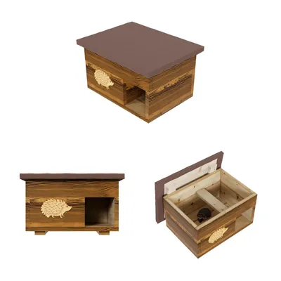 Obrázek produktu pro QLS Domeček pro ježka ze dřeva s odnímatelnou střechou Podlaha 40x50x30cm Odolný proti povětrnostním vlivům Flamed 10946