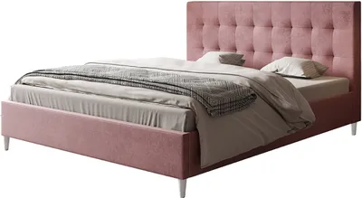 Produktbild von Polsterbett LUX RIO mit Kopfteil, 180 x 200 cm, Doppelbett mit Lattenrost aus Holz, Velourstoff Rosa, Füße in Farbe: Weiß