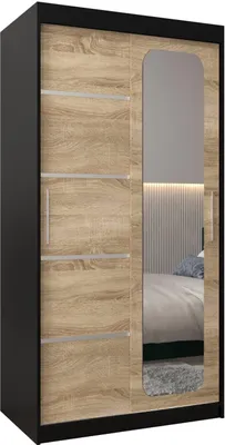 Produktbild von MEBLE KRYSPOL Promo 2100 Schlafzimmerschrank zwei Schiebetüren - Mattschwarz + Sonoma