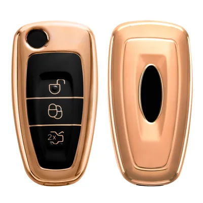Produktbild von kwmobile Autoschlüssel Hülle kompatibel mit Ford 3-Tasten Klapp Autoschlüssel - Schlüsselhülle Silikon Cover - Hochglanz Gold