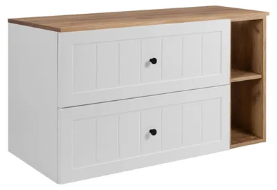 Productafbeelding van Badkameronderkast-set, wit/eikenhout, 100 (80 + 20) x 46 x 58 cm