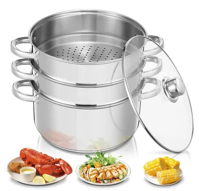 Image de Casserole en acier inoxydable, 26 cm, 3 pièces, avec couvercle en verre, compatible avec tous les types de plaques de cuisson, y compris l'induction, couleur argent