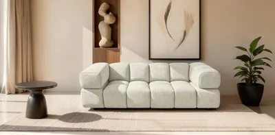 Image de Canapé 3 Places Design Averro 240 cm Effet Nuage | Tissu Texturé blanc crème