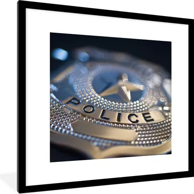 Produktbild von MuchoWow® Gerahmtes Poster Polizeiabzeichen 40x40 cm - Poster mit Schwarzem Bilderrahmen Wandposter Rahmen Foto Bilder - Poster - Plakat im Rahmen