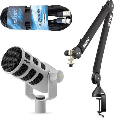 Produktbild von Rode Mikrofon Podmic USB Weiss mit PSA-1+ Stativ und Kabel