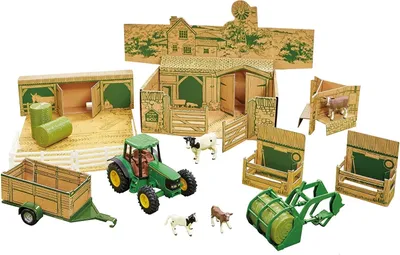 Produktbild von Bauernhofbox mit JOHN DEERE Traktorzubehör und Tierbox, BRI43257, Maßstab1/32, BRITAINS