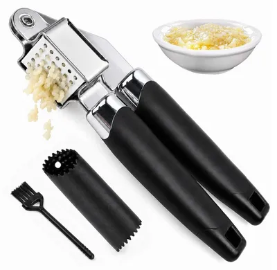 3-in-1 Knoblauchpresse aus Edelstahl mit Schäler und Bürste
