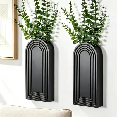 Produktbild von Wandvase Holz schwarz, 2er Set, moderne Landhaus-Dekoration für Flur