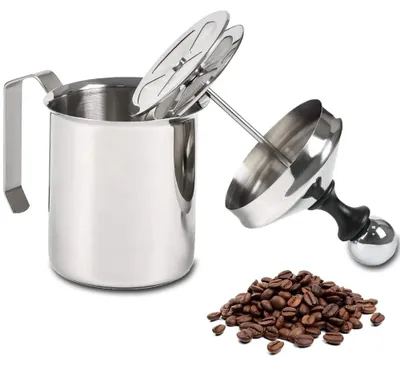 Produktbild von Milchaufschäumer Milchschäumer Milchaufschäumkanne - Handbetrieb - 500 ml - Edelstahl - Doppeltes Feinsieb