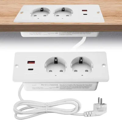 Produktbild von Tischsteckdose mit 2 USB-Ports und Schnellladung