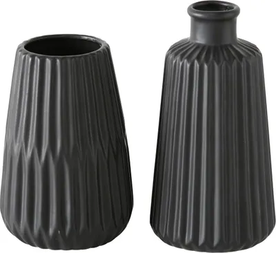 Produktbild von Boltze Vasen Set Esko 2-teilig schwarz lasiert Blumenvasen Keramik, ü ca. 8,5 cm