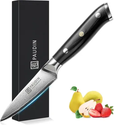 Image de PAUDIN Couteau damassé 9 cm - Couteau à légumes et à fruits VG10 Couteau de cuisine professionnel manche G10