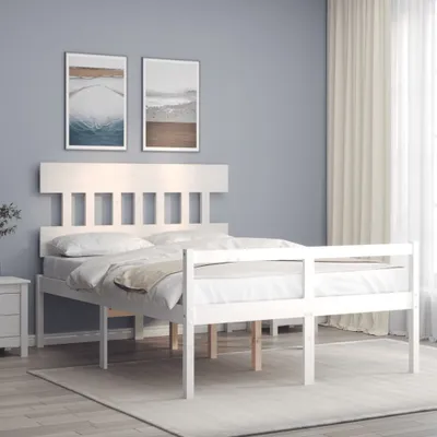Produktbild von The Living Store Seniorenbett mit Kopfteil 120x200 cm Weiß Massivholz