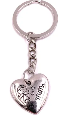 Produktbild von Onwomania Schlüsselanhänger Muttertag Herz Mama Liebe Silber Metall Anhänger Charm