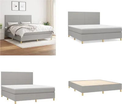 Zdjęcie produktu dla vidaXL Łóżko Boxspring z materacem jasnoszary 160x200 cm tkanina - Łóżko Boxspring - Boxspringbetten - Bett - Schlafzimmermöbel
