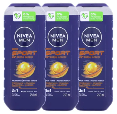 Produktbild von 3 x NIVEA MEN Sport je 250ml Pflegedusche 3in1 Duschgel für Männer
