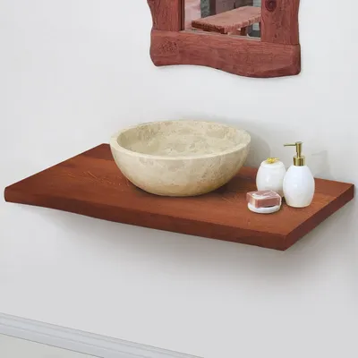 Produktbild von Eiche Holzplatte 50x45-50 x4 cm Mahagoni massiv Holz Waschtisch Aufsatzbecken Naturkant Waschbecken Neu