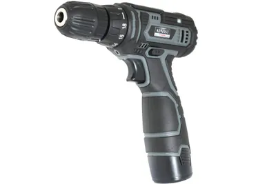 A cordless drill is shown against a white background.