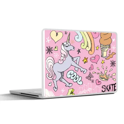 Produktbild von MuchoWow® Laptop Aufkleber Sticker Cover Mädchen - Design - Einhorn - Regenbogen - Rosa 30x22 cm - Laptop-Sticker