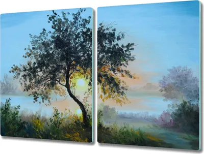 Produktbild von Coloray Küchenbrett Kochplattenabdeckung Hackbrett Schneidebrett Herdabdeckplatte 2x40x52 cm - Baum Himmel Sonne