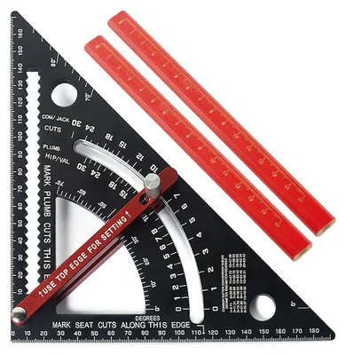Produktbild von 7-Zoll-Zimmermannswinkel, 80°-Winkel, verstellbares Kombinationsdreieck-Lineal, Sparren mit 2 Bleistiften, metrisch