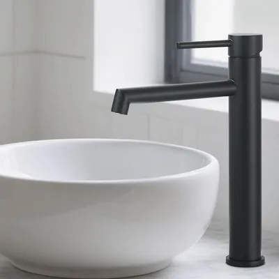 Image de Robinet de lavabo, mélangeur à levier unique, en acier inoxydable noir mat, hauteur de bec de 200 mm