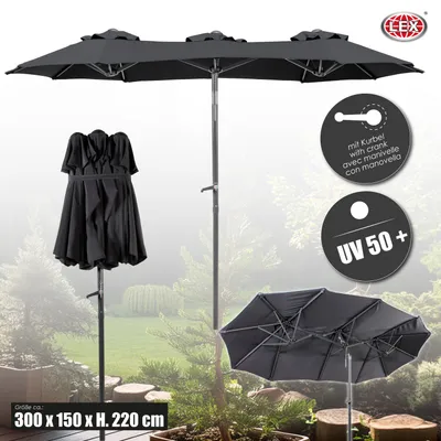 Produktbild von Doppelschirm Sonnenschirm Kurbelschirm 3 x 1,5 m knickbar Garten Oval anthrazit