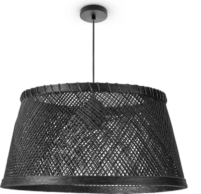 Produktbild von Deckenlampe Bambus Hängeleuchte Boho Wohnzimmer Korblampe Hängend Vintage E27 Leuchten Farbe / Größe  Schwarz (Ø42 cm)