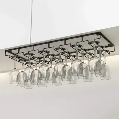 Immagine prodotto di Portabicchieri - Scaffale sospeso per mobili da incasso - 6 guide - Per cucina e bar - 60 x 22,5 cm - Nero