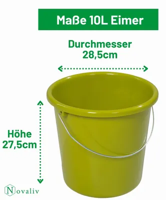 Obrázok produktu pre Novaliv 10 ks vedro 10L zelené so stupnicou - Čistiace vedro 10 l ⌀ 28,5 cm Praktické univerzálne vedro so stupnicou pre domácnosť a záhradu ideálne ako vedro pre domácnosť, vedro na vodu, vedro na mop, vedro