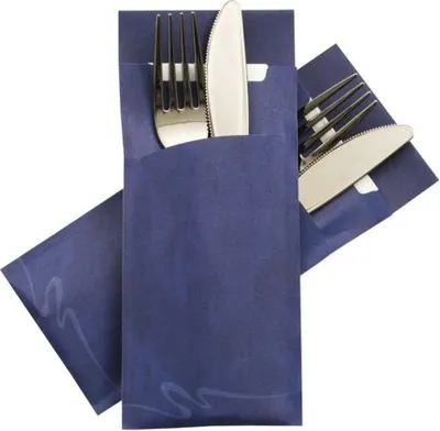 Produktbild von 520x Pochetto Bestecktaschen 200x85mm blau marmor inkl. Serviette