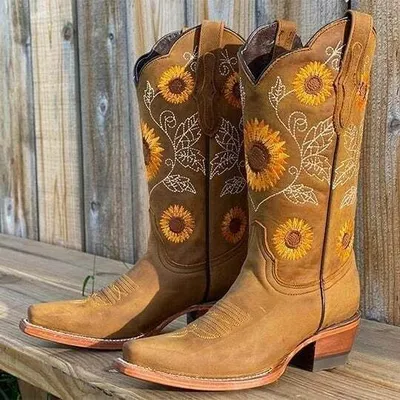 Immagine prodotto di Stivali da donna Stivali a girasole stile etnico, Khaki, 41