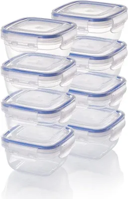 Obrázek produktu pro Plastové nádoby na skladování potravin – dózy s víkem – pro uchovávání potravin – vzduchotěsné a nepropustné – objem 275 ml – průhledné