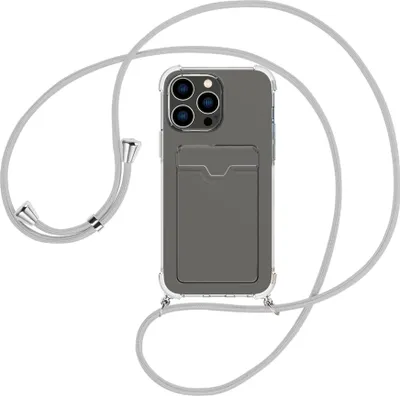 Produktbild von Handykette Backcover-Schutzhülle mit Band (Metall silberfarben) für Apple iPhone 15 Pro Max - silbergrau