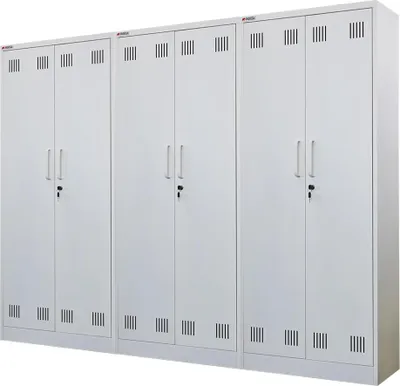 Produktbild von Mega Deal | 3x Flügeltürenschrank RHINO mit 2 Türen, abschließbar | HxBxT 170x70x30cm | 5 Fächern & Kleiderstange | Stahl mit Pulverbeschichtung | Weiß | Putzmittelschrank Besenschrank Mehrzweckschrank Haushaltsschrank