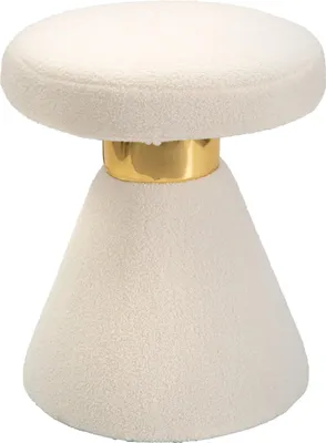 Produktbild von Island Hocker, Plüsch Boucle-Effekt, goldene Details, minimalistisches Design, Ø 42 cm, H 51 cm