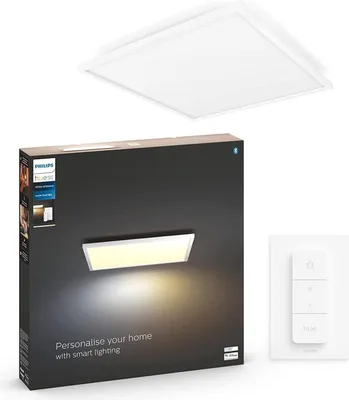 Produktbild von Philips Hue White ambience Aurelle quadratisches Panel 60x60 weiß + Dimmschalter, Intelligente Deckenbeleuchtung, Bluetooth/Zigbee, Weiß, LED, Aluminium, Nicht austauschbare(s) Leuchtmittel