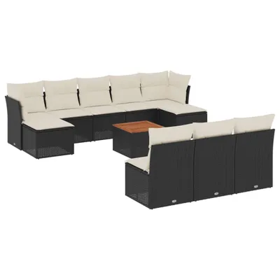 Image de vidaXL Ensemble de salon de jardin 11 pièces avec coussins noir poly rotin