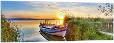 Produktbild von Bilder auf glas - See Boot Wasser - 160x50cm - Glasbilder - Wandbilder - Kunstdruck - zum Aufhängen bereit - Wanddekoration aus Glas - Glas Bilder - Wandbild auf Glas - Einteilig - GAB160x50-3950