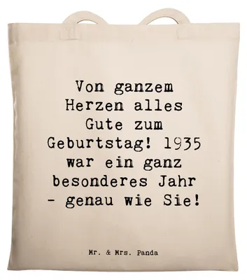 Produktbild von Mr. & Mrs. Panda Tote Bag Spruch 1935 Geburtstag - Transparent - Geschenk, Geburtstagssprüche, Stoffbeutel, Tasche, Jutebeutel, Jubiläum, Shopping, Geburtstagsgeschenk