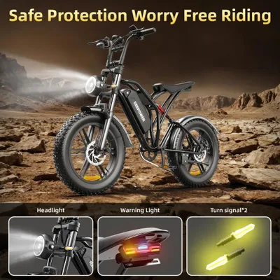 Image de S20 - Fatbike électrique - Moteur sans balais de 1 500 W - Batterie au lithium 48 V 20 Ah - Roues de 50,8 cm avec pneus de 10,2 cm - Double suspension - 25 km/h - 2 places