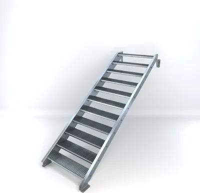 Produktbild von Stahltreppe 11 Stufen bis Höhe 220 cm, Laufbreite : 100 cm kein Geländer ST 2 (31 / 31 mm gezackt)