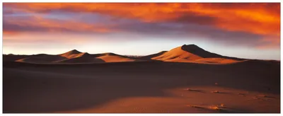 Produktbild von Wallario Premium Glasbild, freischwebende Optik, kräftige Farben, Größe 125 x 50 cm Motiv Sahara Wüste II - Sanddünen im Sonnenuntergang