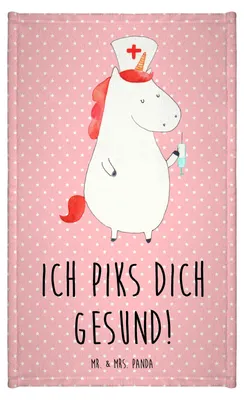 Produktbild von Mr. & Mrs. Panda Frotteehandtuch Einhorn Krankenschwester - Rot Pastell - Geschenk, handtuch gäste wc, badezimmer, Kleines, Krankenhaus, Unicorn, Krankenpflegerin, Ärztin