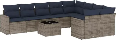 Produktbild von vidaXL 10-tlg. Garten-Sofagarnitur mit Kissen Grau Poly Rattan